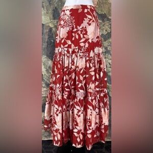 Anthropologie x Hutch Red & Cream Floral Tiered Maxi Skirt. Women’s Size XL. NWT